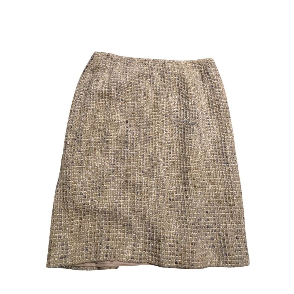 Le Suit Vintage Tweed Metallic Pencil Skirt Tan Gold Size 12 Knee Length Lined